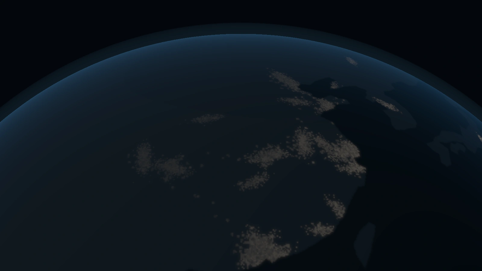 China's illuminated coastline across a vast dark planetary horizon
