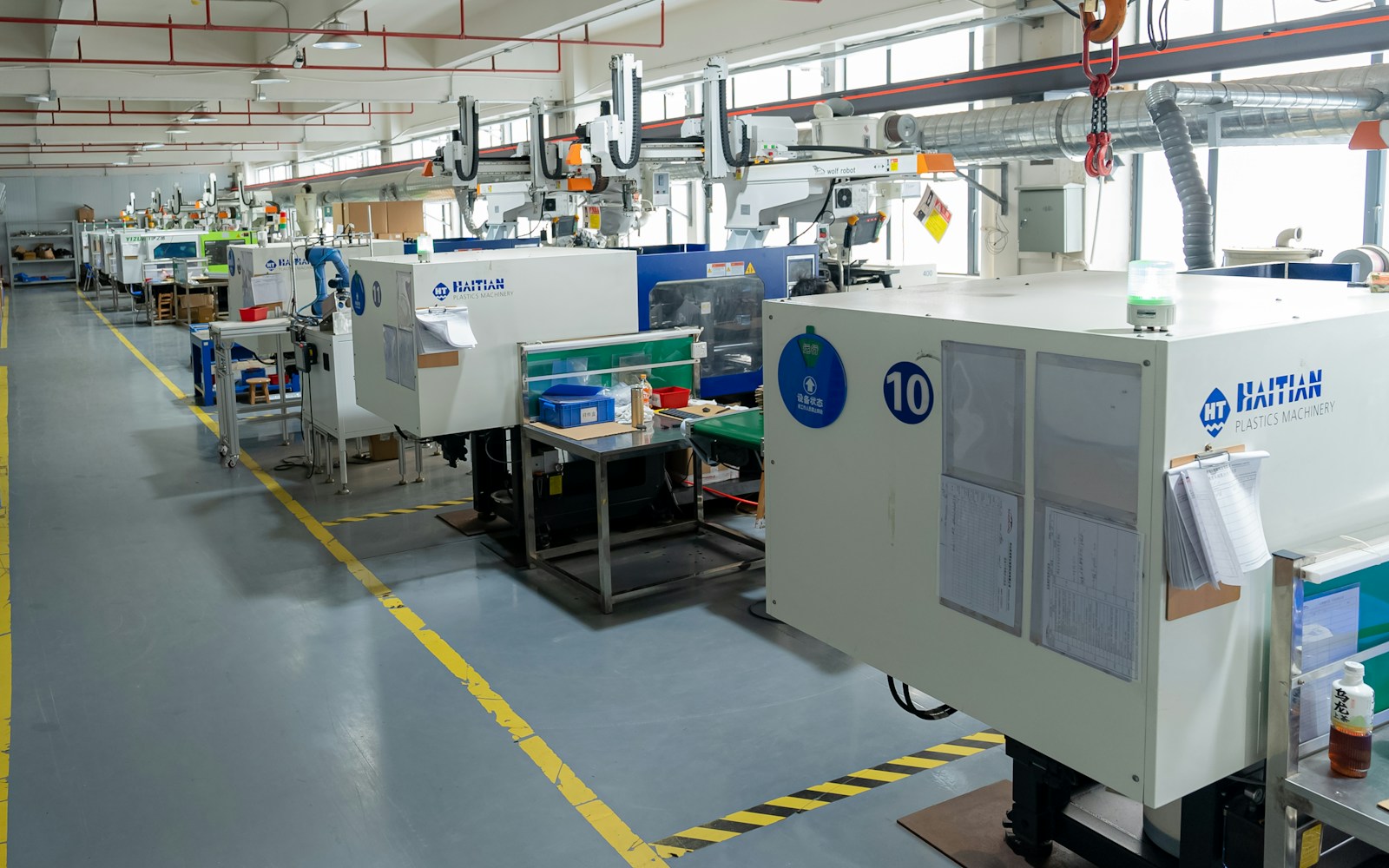 A plastics injection-molding production workshop